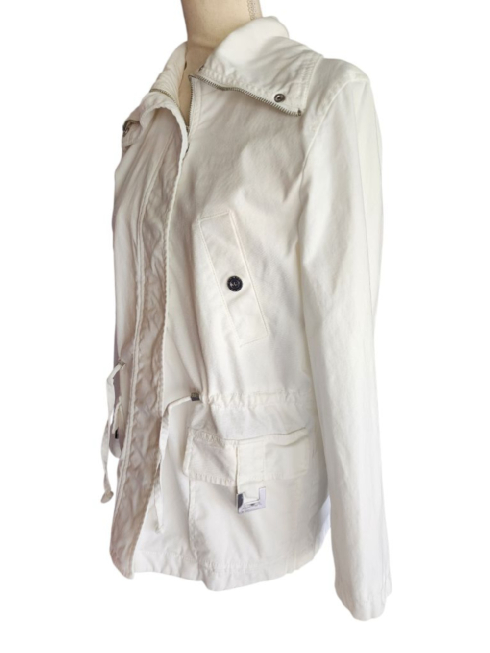 Michael Kors White Utility Cargo Jacket Women’s M Cotton Drawstring Zip Pockets - Picture 3 of 14